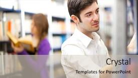  Presentation with library - Slide deck featuring history geography - people choosing books background and a soft green colored foreground