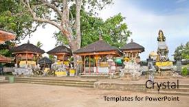  Presentation with bali temple - Audience pleasing theme consisting of history indonesian - pura dalem ning temple backdrop and a coral colored foreground