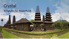  Presentation with bali temple - Slide deck with history indonesian - royal temple taman ayun bali background and a light blue colored foreground