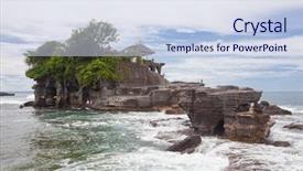  Presentation with bali temple - PPT layouts featuring history indonesian - tanah lot temple on sea background and a sky blue colored foreground