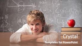  Presentation with classroom - Presentation having history math - smiling student in a classroom background and a coral colored foreground