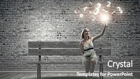  Presentation with reading - Slides enhanced with history mathematics - young pretty woman sitting background and a  colored foreground