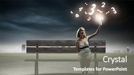  Presentation with bench vise - Presentation enhanced with history mathematics - young pretty woman sitting background and a  colored foreground