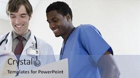  Presentation with paperwork - Slide deck featuring history nursing - doctor and nurse looking background and a teal colored foreground