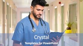  Presentation with medical worker - Presentation theme enhanced with history nursing - portrait of a medical worker background and a teal colored foreground