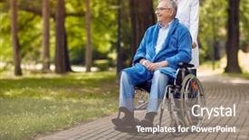  Presentation with wheelchair - Presentation enhanced with history nursing - portrait of elderly man background and a gray colored foreground