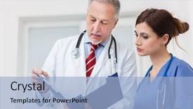  Presentation with two people talking - Colorful presentation theme enhanced with history nursing - two doctors talking backdrop and a light blue colored foreground