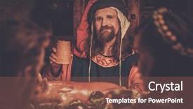  Presentation with ancient people - Beautiful presentation theme featuring history peasant - medieval people eat and drink backdrop and a violet colored foreground