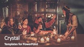  Presentation with ancient people - Slide set having history peasant - medieval people eat and drink background and a violet colored foreground