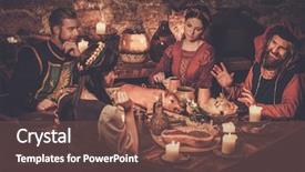  Presentation with ancient people - Beautiful presentation design featuring history peasant - medieval people eat and drink backdrop and a violet colored foreground