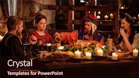  Presentation with ancient people - Beautiful PPT theme featuring history peasant - medieval people eat and drink backdrop and a wine colored foreground