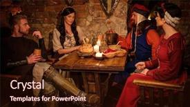  Presentation with ancient people - Cool new presentation theme with history peasant - medieval people eat and drink backdrop and a wine colored foreground