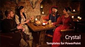  Presentation with ancient people - Theme featuring history peasant - medieval people eat and drink background and a wine colored foreground