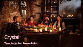  Presentation with ancient people - PPT theme consisting of history peasant - medieval people eat and drink background and a wine colored foreground