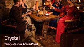  Presentation with ancient people - Presentation theme with history peasant - medieval people eat and drink background and a wine colored foreground