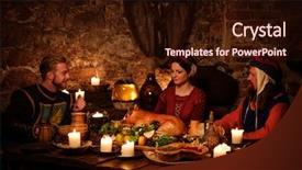  Presentation with ancient people - Amazing presentation theme having history peasant - medieval people eat and drink backdrop and a wine colored foreground