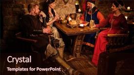  Presentation with ancient people - Beautiful slides featuring history peasant - medieval people eat and drink backdrop and a wine colored foreground