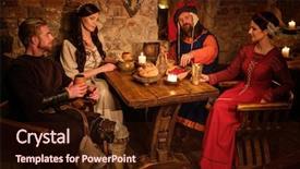  Presentation with ancient people - PPT theme enhanced with history peasant - medieval people eat and drink background and a wine colored foreground