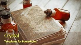  Presentation with old book - Audience pleasing presentation theme consisting of history pharmacy - old book with glass bottles backdrop and a tawny brown colored foreground