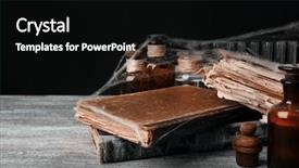  Presentation with old books on a wooden - Cool new presentation theme with history pharmacy - old books with spiderweb backdrop and a black colored foreground