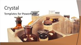  Presentation with bottles - Slides with history pharmacy - vintage bottles in wooden box background and a white colored foreground