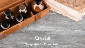  Presentation with history book - Slide deck consisting of history pharmacy - vintage glass bottles in box background and a gray colored foreground