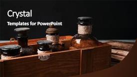  Presentation with bottles - Beautiful PPT layouts featuring history pharmacy - vintage glass bottles in wooden backdrop and a black colored foreground
