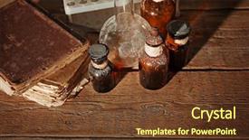  Presentation with bottles - Audience pleasing PPT theme consisting of history pharmacy - vintage glass bottles with flask backdrop and a tawny brown colored foreground