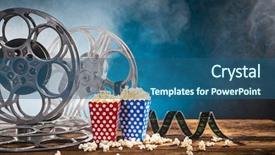  Presentation with movie reels - Slide set enhanced with history project - old style movie reels still-life background and a ocean colored foreground