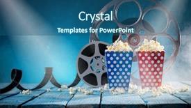  Presentation with movie reels - Presentation design having history project - old style movie reels still-life background and a ocean colored foreground