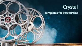  Presentation with movie reels - Presentation theme featuring history project - old style movie reels still-life background and a navy blue colored foreground