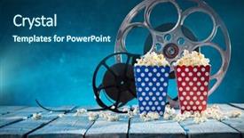  Presentation with movie reels - Slide set having history project - old style movie reels background and a  colored foreground