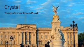  Presentation with london - Colorful slides enhanced with history queens - buckingham palace and statue backdrop and a teal colored foreground