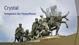  Presentation with revolution - Colorful PPT layouts enhanced with history revolution - monument chapaev and his army backdrop and a lemonade colored foreground