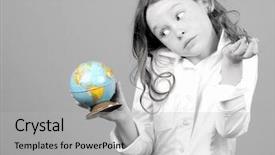  Presentation with globe - Amazing slides having history school quiz - young girl confused while looking backdrop and a light gray colored foreground