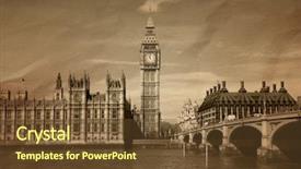  Presentation with london - Colorful slide deck enhanced with history sepia - vintage view of london big backdrop and a tawny brown colored foreground