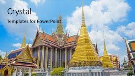  Presentation with golden palace - Presentation design featuring jedi - golden stupa in wat phra background and a light blue colored foreground