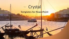  Presentation with boats - Beautiful slide deck featuring history wine - sunset view of traditional boats backdrop and a blonde colored foreground