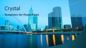  Presentation with washington dc city skyline - Presentation design featuring histroical - illuminated city waterfront downtown skyline background and a  colored foreground