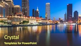  Presentation with washington dc city skyline - PPT theme with histroical - illuminated city waterfront downtown skyline background and a tawny brown colored foreground