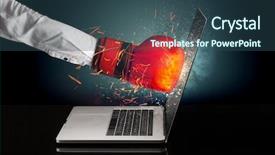  Presentation with laptop screen frame - Slide set featuring hit - arm hitting strongly laptop screen background and a  colored foreground