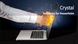  Presentation with laptop screen frame - Slide set featuring hit - arm hitting strongly laptop screen background and a  colored foreground