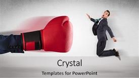  Presentation with red leather cricket ball hitting - Audience pleasing PPT layouts consisting of hit - big red boxing gloves hitting backdrop and a  colored foreground