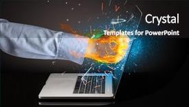  Presentation with laptop screen frame - Beautiful presentation theme featuring hit - firing hand hitting strongly laptop backdrop and a dark gray colored foreground
