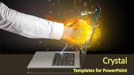  Presentation with laptop screen frame - Audience pleasing PPT theme consisting of hit - firing hand hitting strongly laptop backdrop and a tawny brown colored foreground