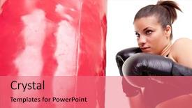  Presentation with red leather cricket ball hitting - Cool new presentation theme with woman hit - girl hitting red boxing bag backdrop and a coral colored foreground