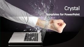  Presentation with laptop - Slide deck having hit - hand hitting strongly laptop screen background and a  colored foreground