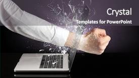  Presentation with laptop screen frame - Amazing theme having hit - hand hitting strongly laptop screen backdrop and a  colored foreground