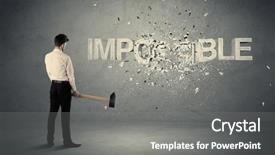  Presentation with wall - PPT layouts consisting of hit big goal - business man hitting impossible sign background and a gray colored foreground