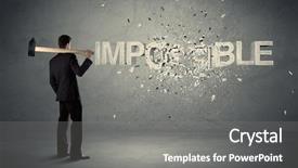  Presentation with wall - PPT theme enhanced with hit big goal - business man hitting impossible sign background and a  colored foreground